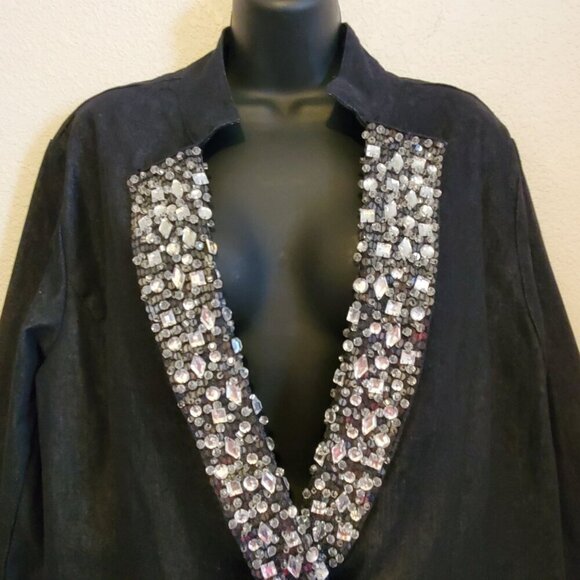 Hot In Hollywood 2XL Black Embellished Open Front Jacket Sparkling Crystal - Picture 3 of 15